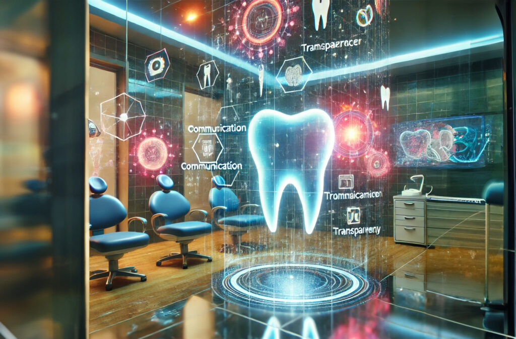 Réceptionniste expliquant la transparence de la communication dans les soins dentaires chez Quadro Dental